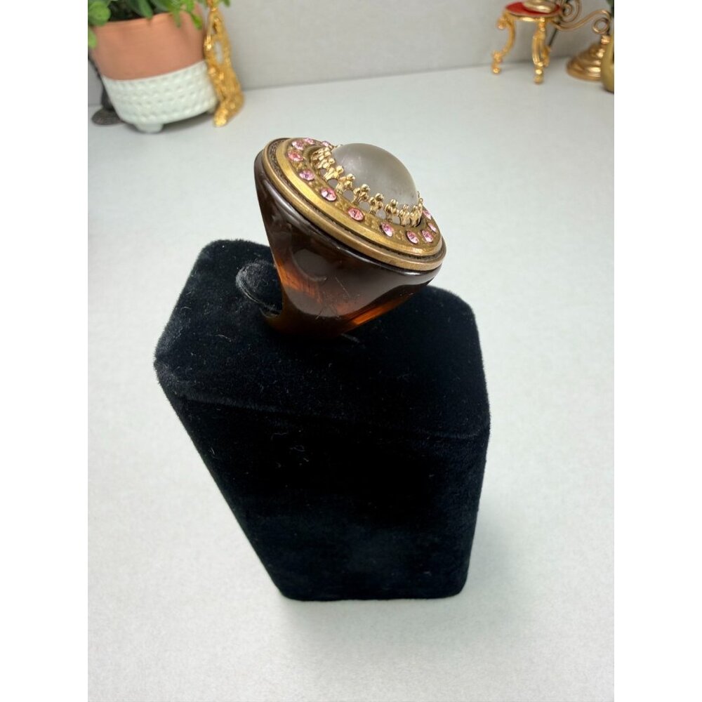 Vintage Lucite Ring Iridescent Tortoise Shell Look Chunky Statement Dome Sz 8 - Picture 5 of 12